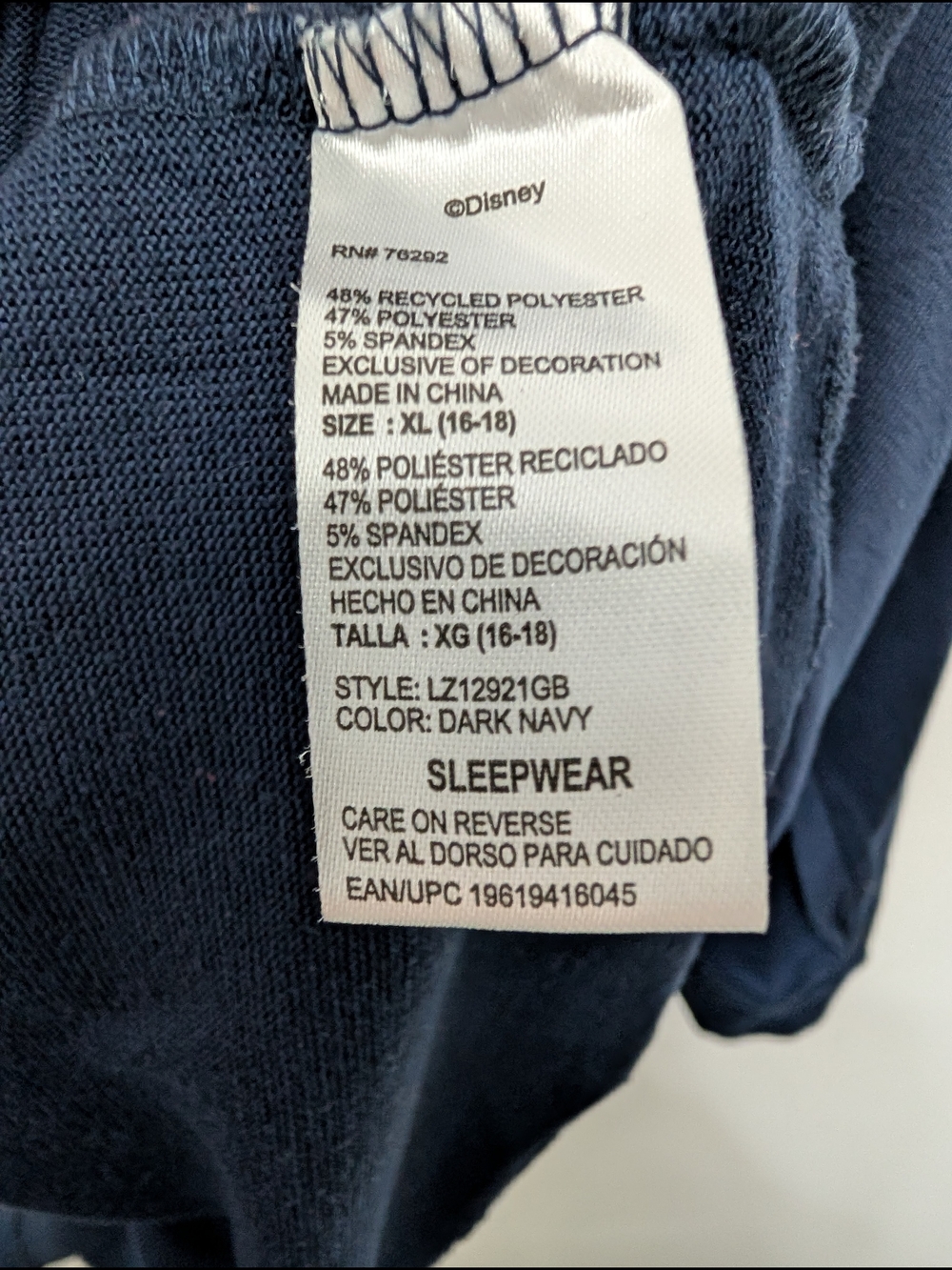 Disney Navy Long-Sleeve Sleep Shirt with Peach & Light Blue Stitch Graphic XL - Picture 5 of 6